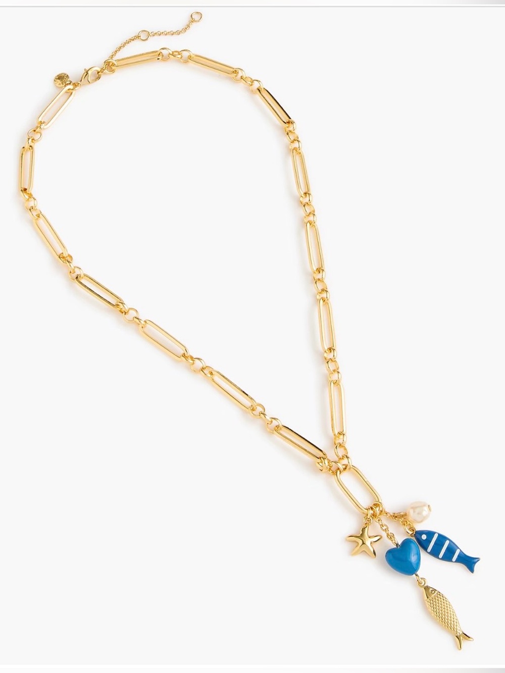 Gold-Tone Charm Necklace with Blue Fish and Heart Charms 🐠💙 - Picture 2 of 4